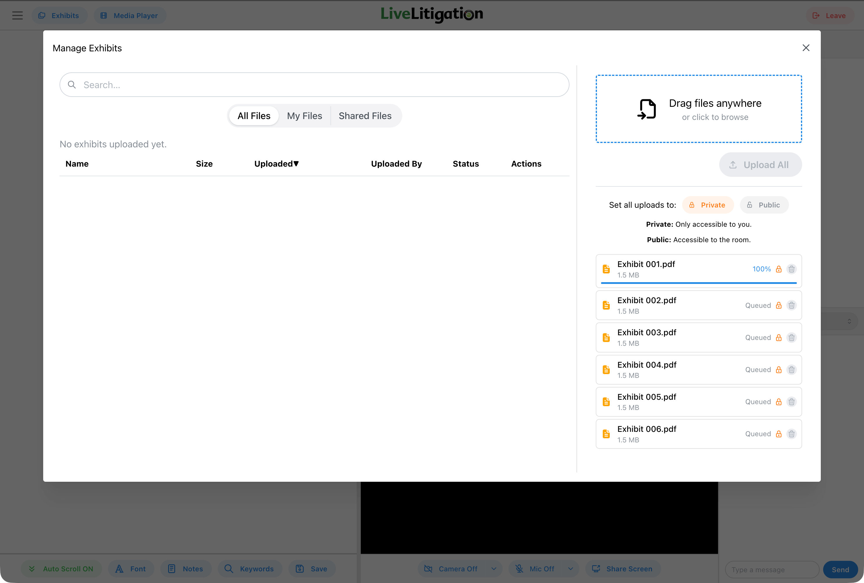 Uploading exhibits