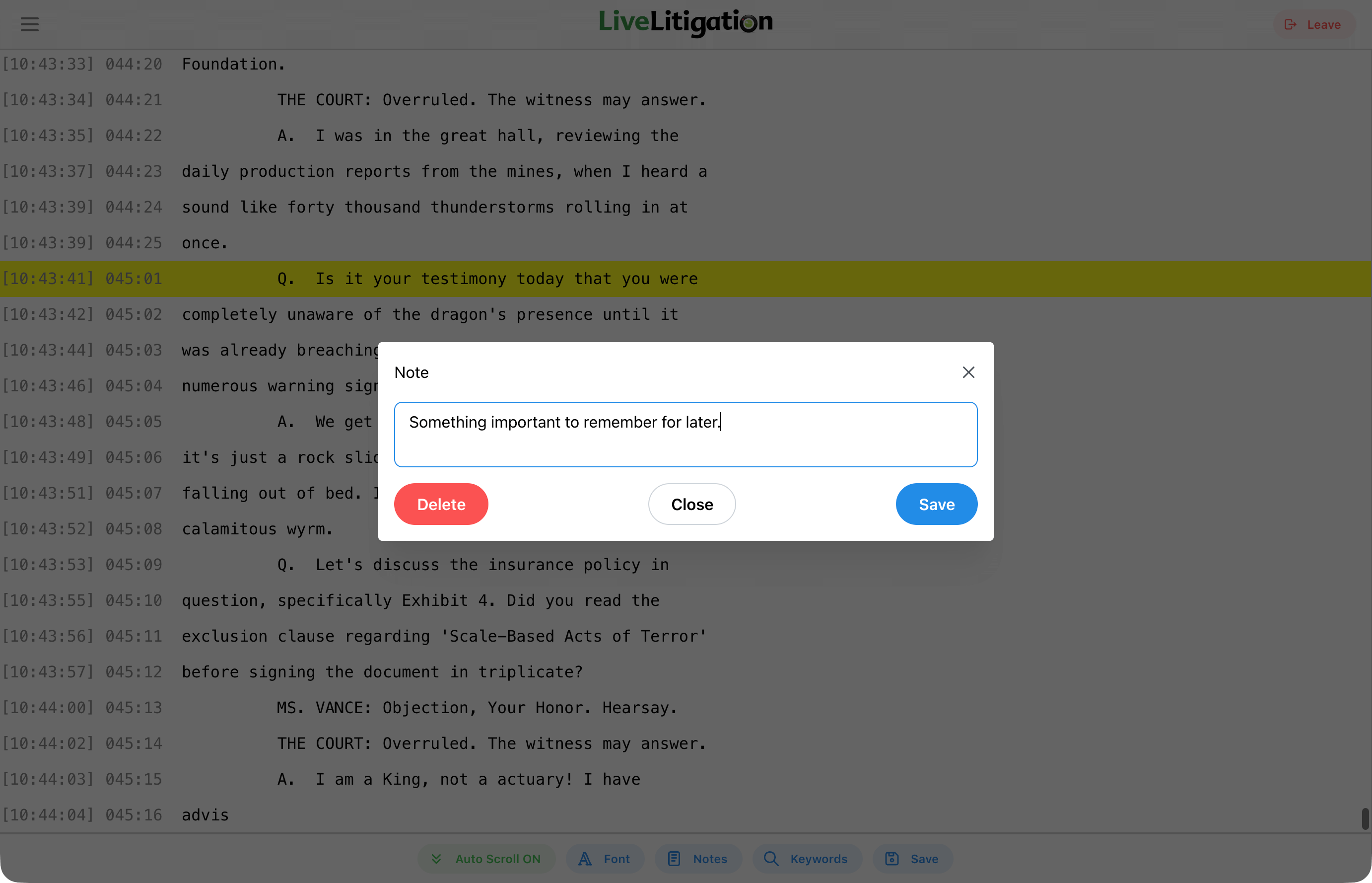 Adding a Note