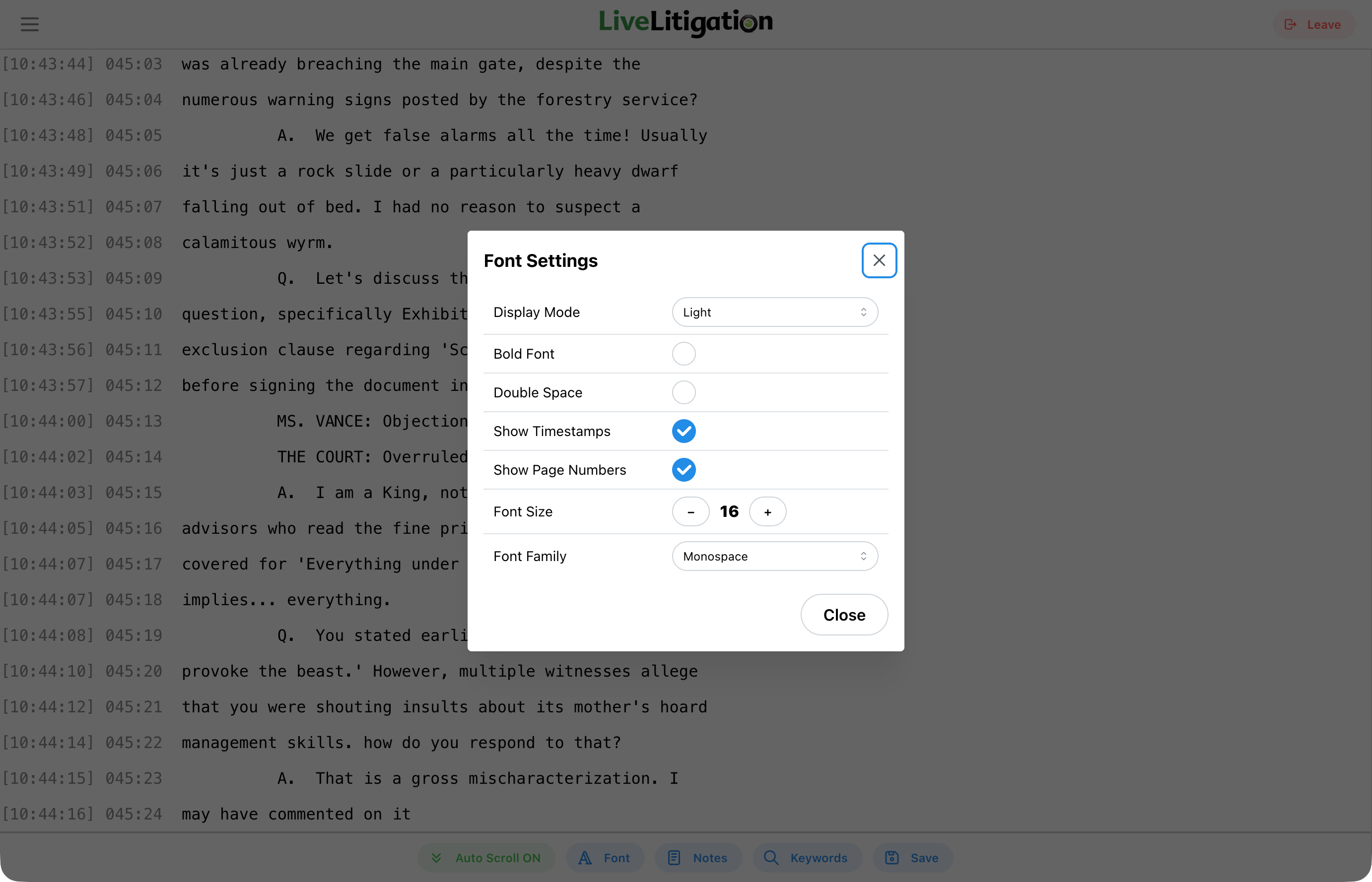 Font Options Menu